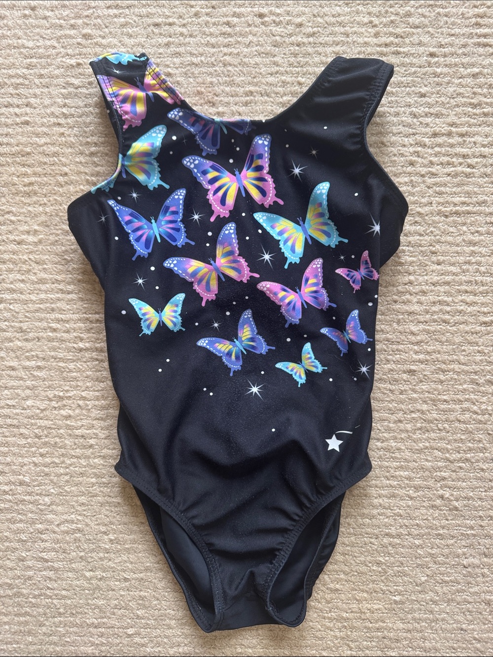Girls' Black Butterfly Print Gymnastics Leotard
